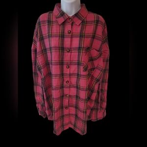 Fantaslook Ladies Pink Plaid Button-Up Shirt Size 2XL
